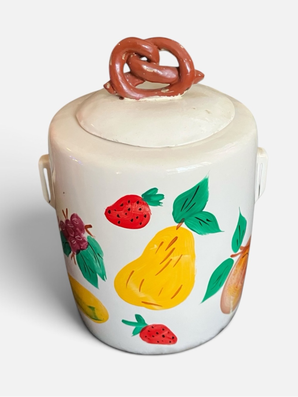 Vintage Hand-painted McCoy Fruit Crock cookie / pretzel jar (circa 1940's)